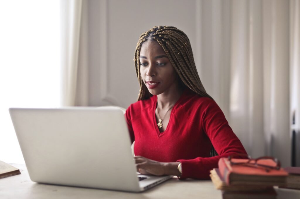 African woman learning digital marketing skills